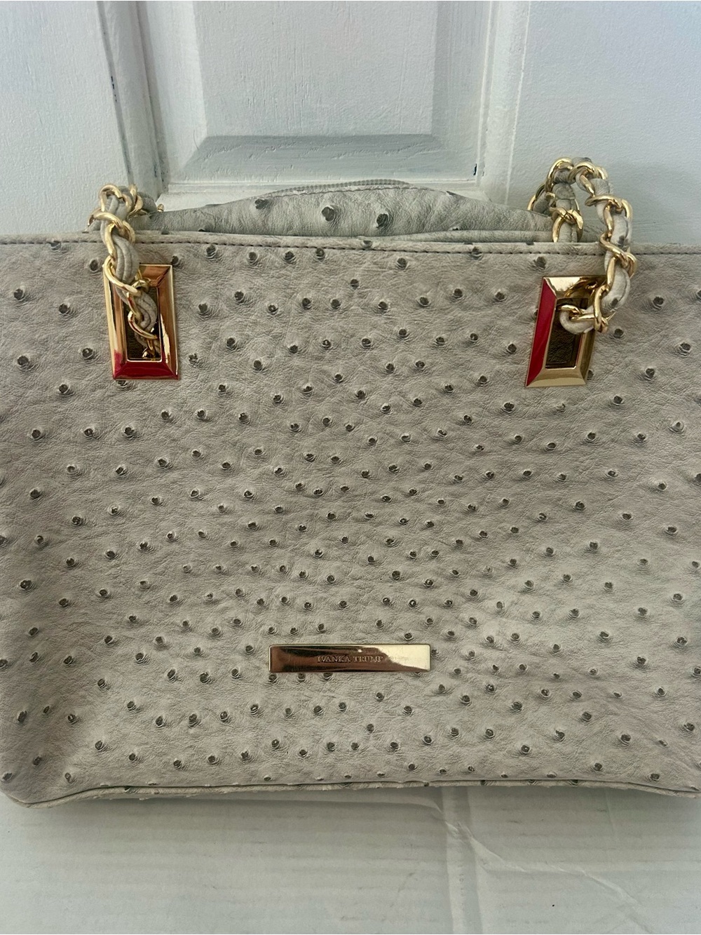 Ivanka Trump Rare Gray Ostrich-Textured Chain Shoulder Bag